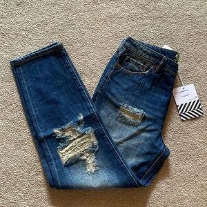 NWT Free People x Sandrine Rose The Virgin Label Straight Fit Distressed Jeans
